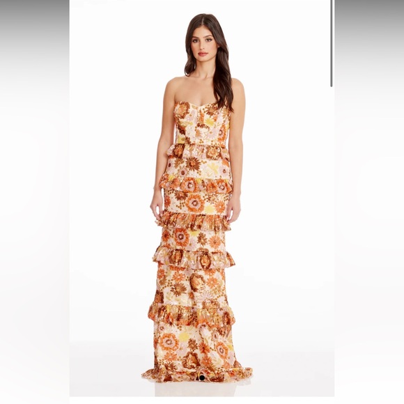 New Dress The Population Siriana Sequin Ruffle Gown S - Picture 3 of 10